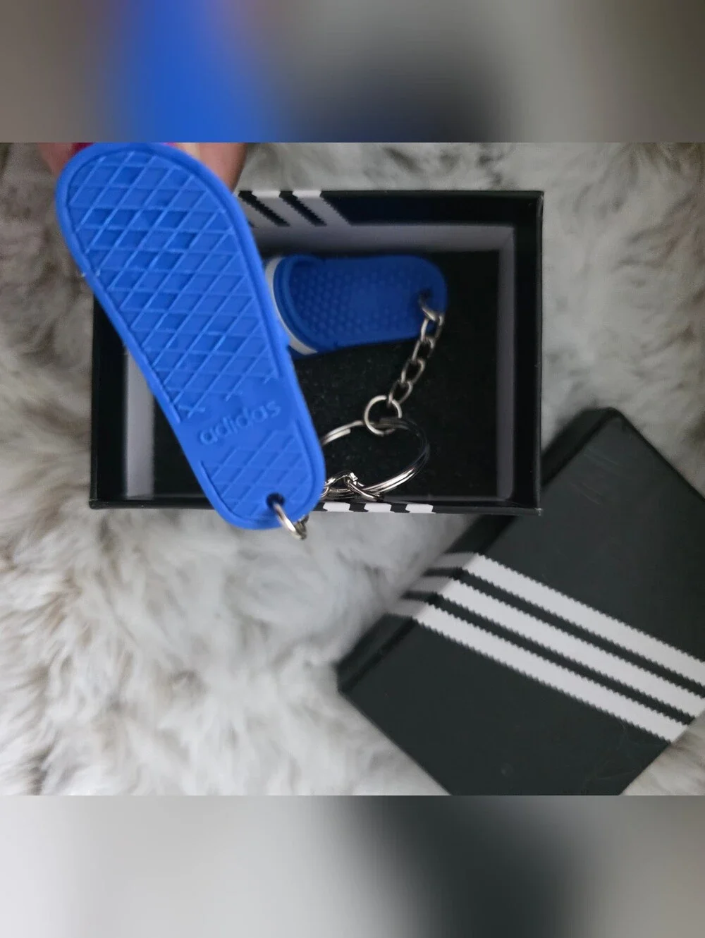 adidas Blue Mini Slide Sandal Keychain for Men